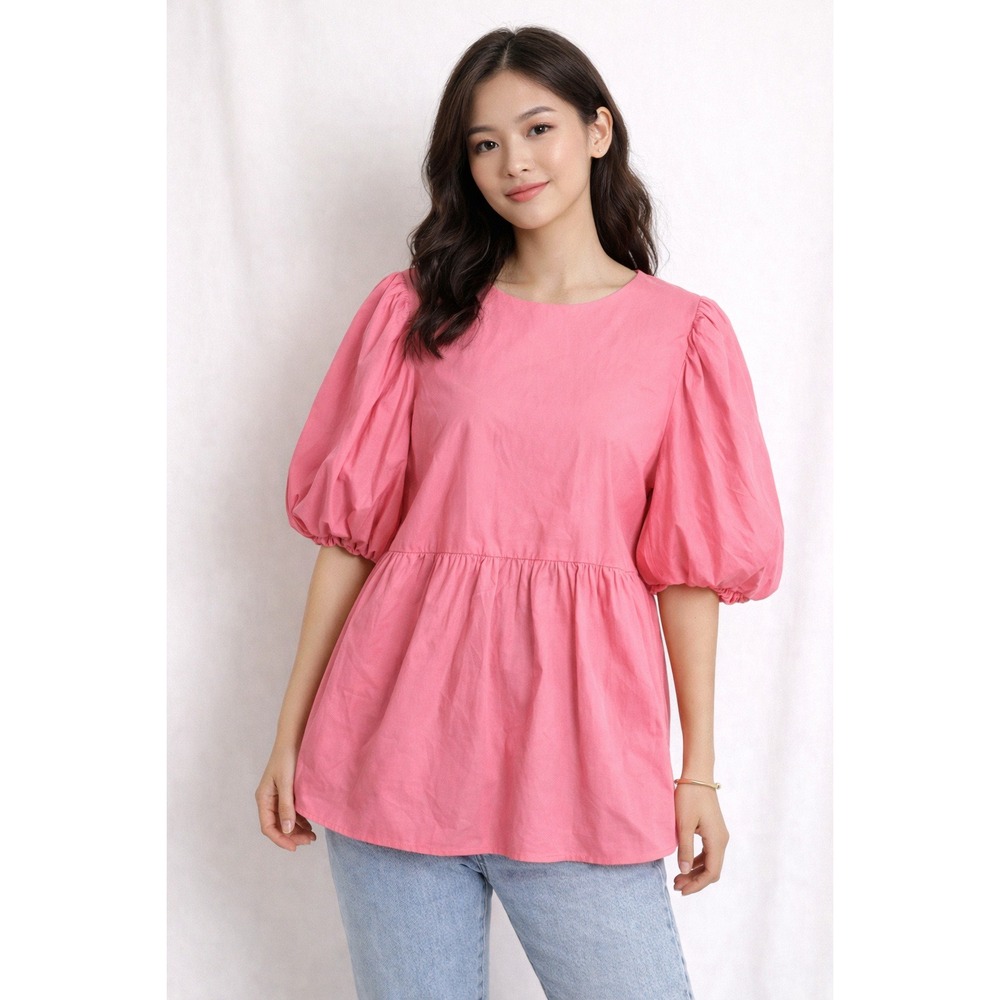 CROSBY by Mollie Burch- Vibrant Pink Puff Sleeve Blouse Size XL‎
